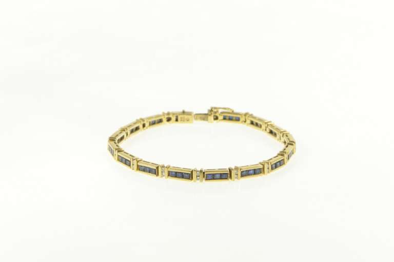 14K Yellow Gold 5.50 Ctw Princess Sapphire Diamond Tennis Bracelet