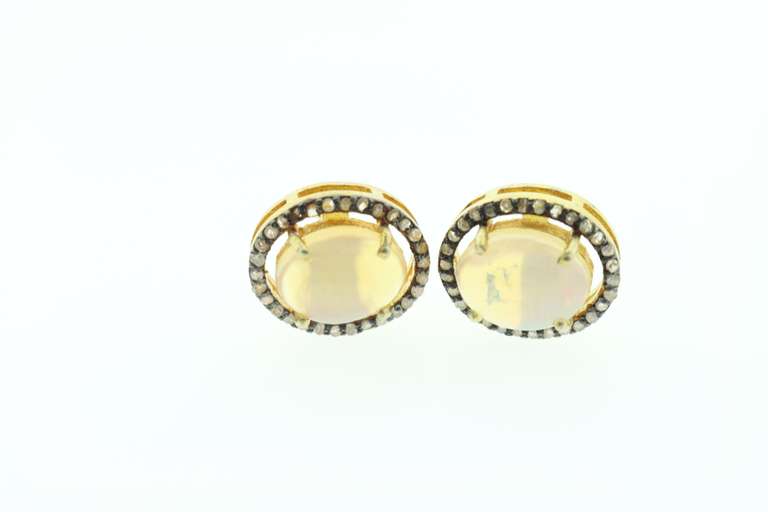 Glamorous Opal Earrings with Gold Plated Silver and Diamond Accents