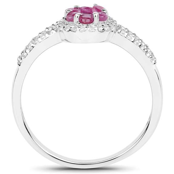 Plated Rhodium Ruby and White Topaz Ring