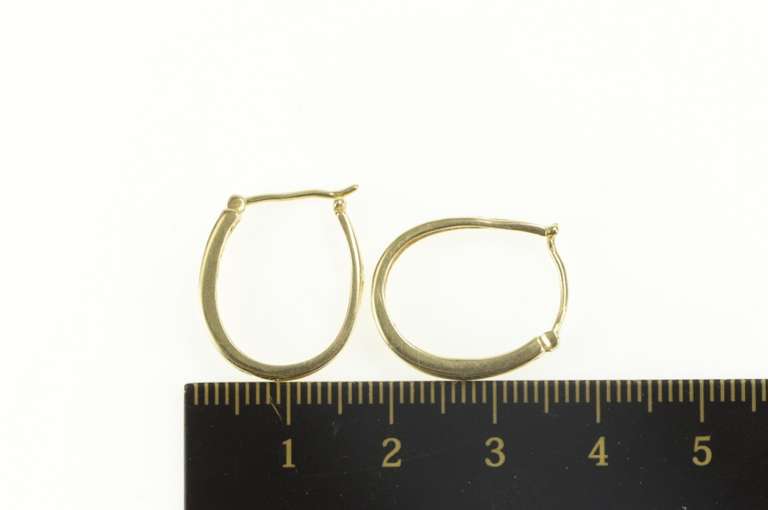 10K Yellow Gold Oval Diamond Inset Classic Statement Hoop Earrings