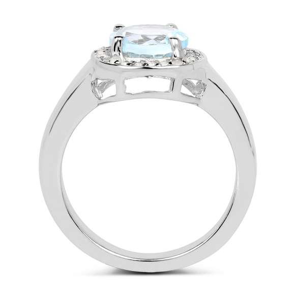 Plated Rhodium 2.25ct Blue Topaz and White Topaz Ring