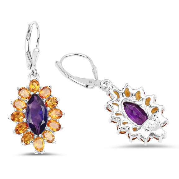Plated Rhodium 6.54ctw Amethyst and Citrine Earrings