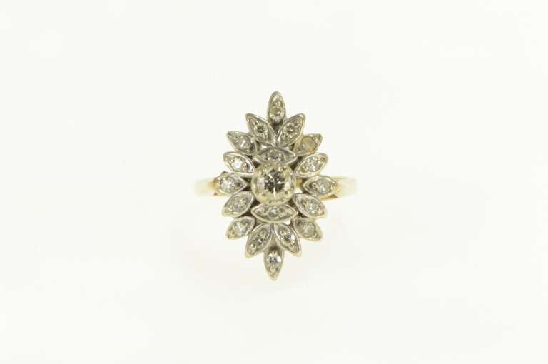 14K Yellow Gold 0.60 Ctw Diamond Cluster 1950's Engagement Ring