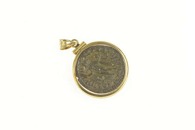 10K Yellow Gold Ancient Roman Constantine I Encased Coin Pendant