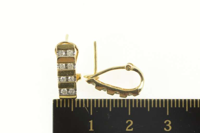 14K Yellow Gold Grooved Channel Squared Oval Bar Hoop Earrings