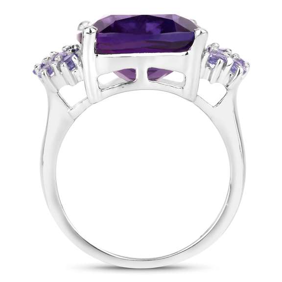 Plated Rhodium 5.85ct Amethyst and Tanzanite Ring