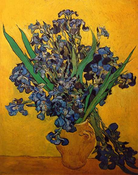 Vincent Van Gogh, Vase with Irises Against a Yellow Background