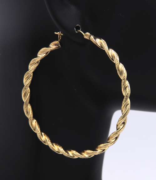 Fantastic Yellow Gold Twisted Hoop Earrings