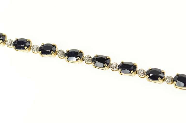 10K Yellow Gold Oval Sapphire Diamond Classic Tennis Bracelet