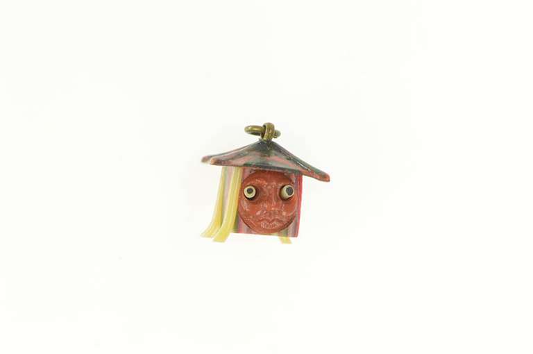 Gold Filled 3D Bulging Eyes Tribal Hut With Face Charm/Pendant