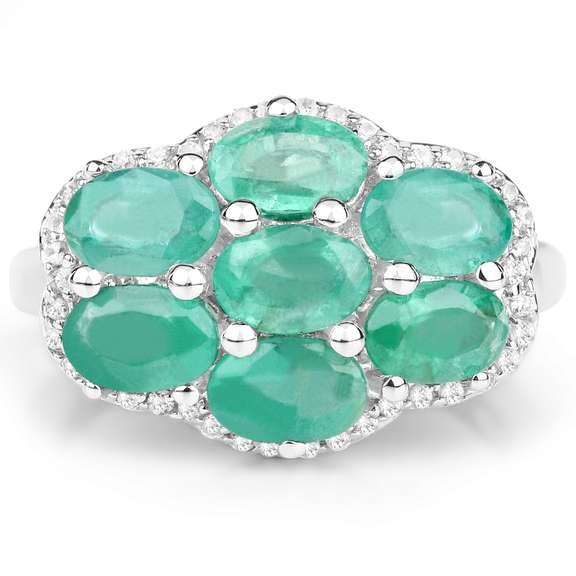 Plated Rhodium 3.08ctw Emerald and White Zircon Ring
