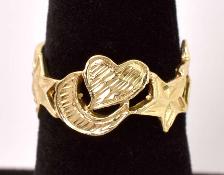 Incredible Star and Moon Ring in 14K Yellow Gold