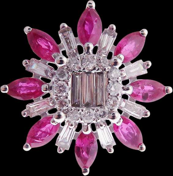 Floral 18kt White Gold Diamond and Ruby Studs