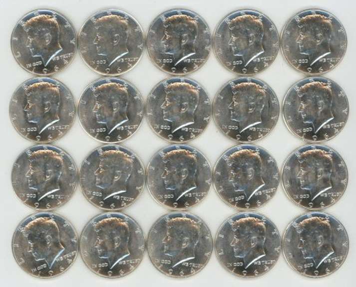 Blazing Choice BU roll of 20 silver 1964 Kennedy Half Dollars