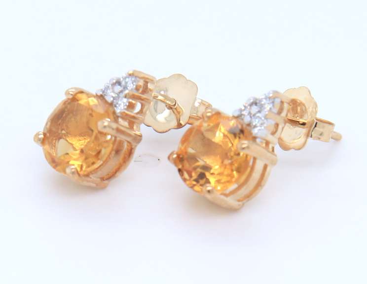 Charming Yellow Gold Citrine and Diamond Earrings