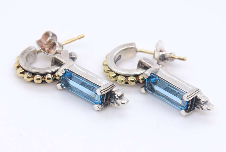 Sterling Silver Lagos Caviar Blue Topaz Drop Earrings