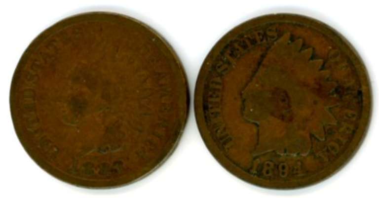 1883 and 1894 Indian Head Cents