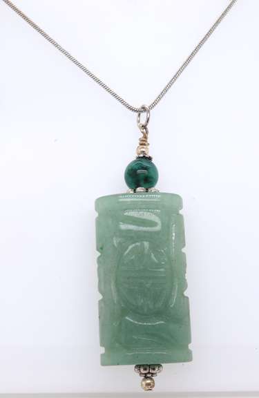 Green Jade Pendant on Snake Chain