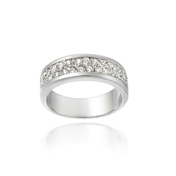 Sterling Silver Two Row CZ Wedding Band Ring