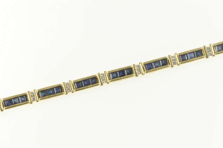 14K Yellow Gold 5.50 Ctw Princess Sapphire Diamond Tennis Bracelet