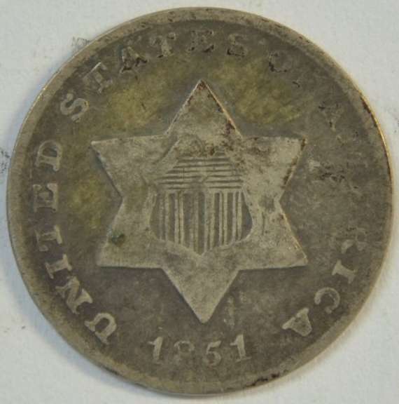 Very Scarce 1851-O Three Cent Silver Piece in VF