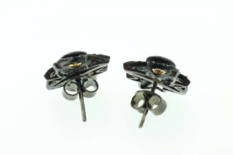 Striking Yellow Citrine Earrings with Smokey Diamond Accents
