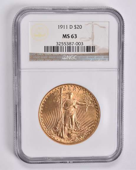 MS63 1911-D $20 Saint-Gaudens Gold Double Eagle NGC