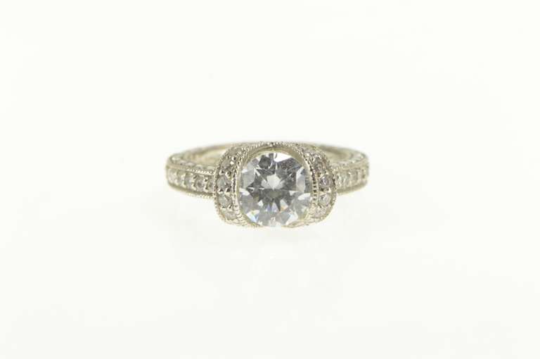 Sterling Silver Round Ornate Travel Engagement CZ Split Design Ring