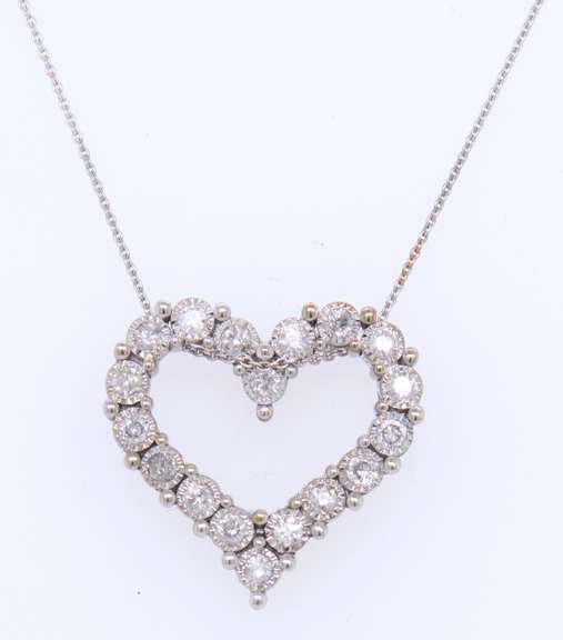 Charming White Gold Illusion Set Diamond Heart Pendant on Chain