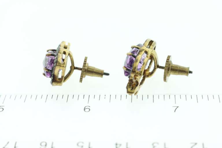 Eccentric Purple Amethyst Earrings with Gold Plated Silver with Diamond Accents