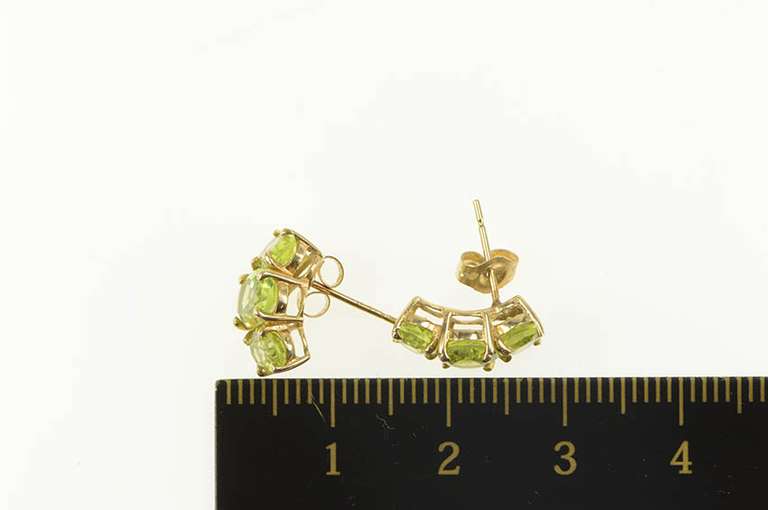 14K Yellow Gold Oval Curved Peridot Cluster Stud Earrings