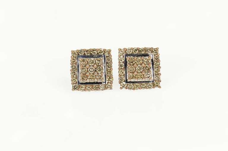 10K Yellow Gold 1.92 Ctw Champagne Diamond Square Stud Earrings