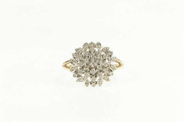 10K Yellow Gold Ornate Floral Diamond Snowflake Cluster Ring