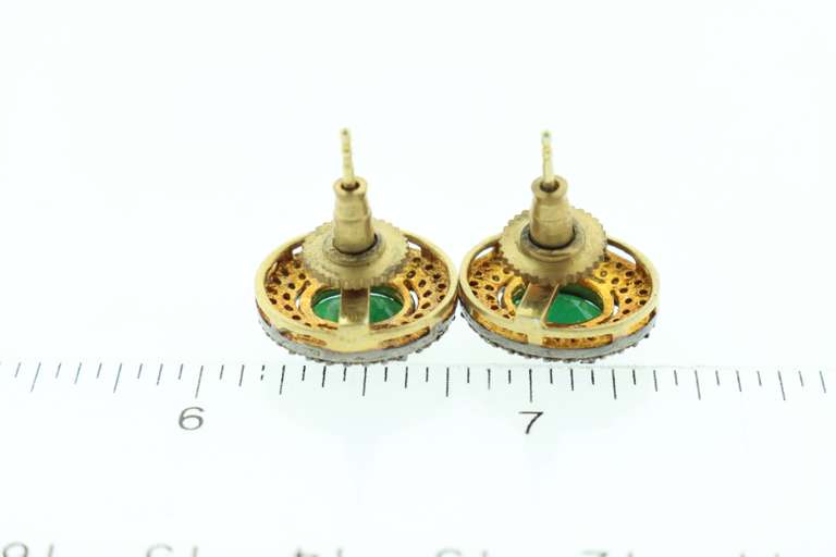 Forest Green Emerald Earrings with Rich Gold Plated Silver and Diamond Accents