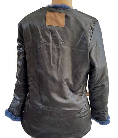 Gorgeous Fur Rabbit and Raccoon Coat Jacket in Blue, Light Brown and Gray Tones, Size L