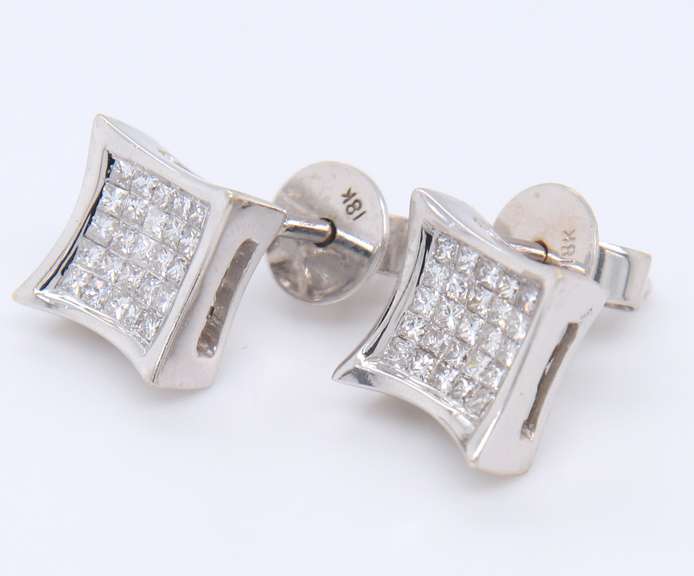 Divine White Gold Invisible Set Princess Cut Diamond Earrings