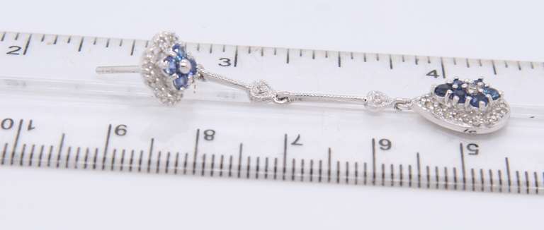 Sparkling White Gold Sapphire and Diamond Dangle Earrings