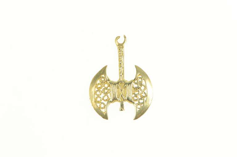 14K Yellow Gold Ornate Filigree Minoan Viking Axe Charm/Pendant