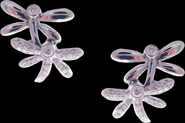 18k White Gold Twin Dragonfly with Diamond Head Earrings