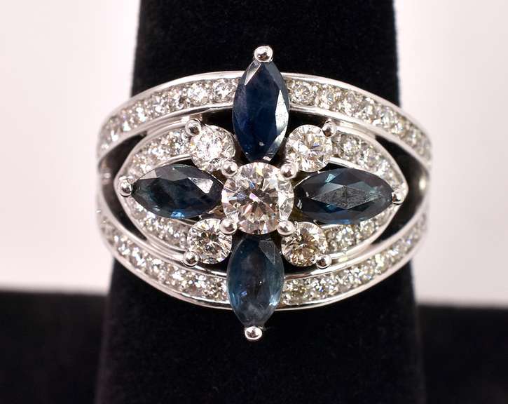 Ravishing Diamond and Sapphire Ring in 14K White Gold
