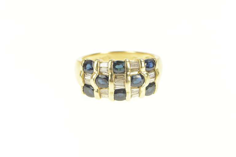 14K Yellow Gold Natural Sapphire Baguette Diamond Statement Ring