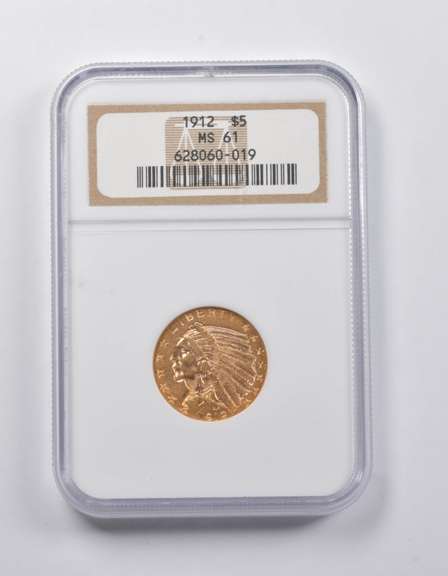 MS61 1912 $5 Indian Head Gold Half Eagle NGC