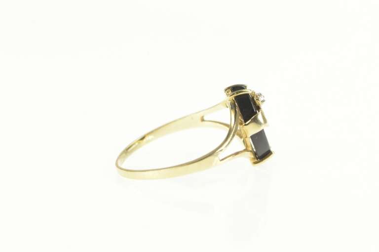 10K Yellow Gold Black Onyx Diamond Love Banner Cut Out Ring