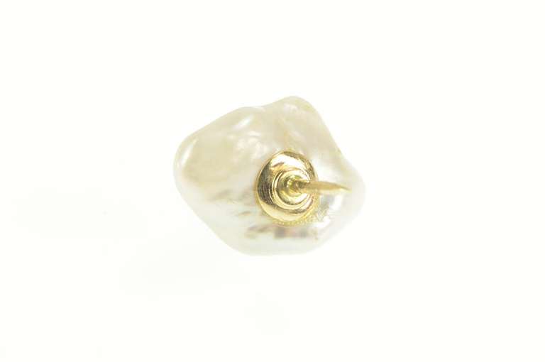 14K Yellow Gold Raw Baroque Pearl Simple Lapel Pin/Brooch