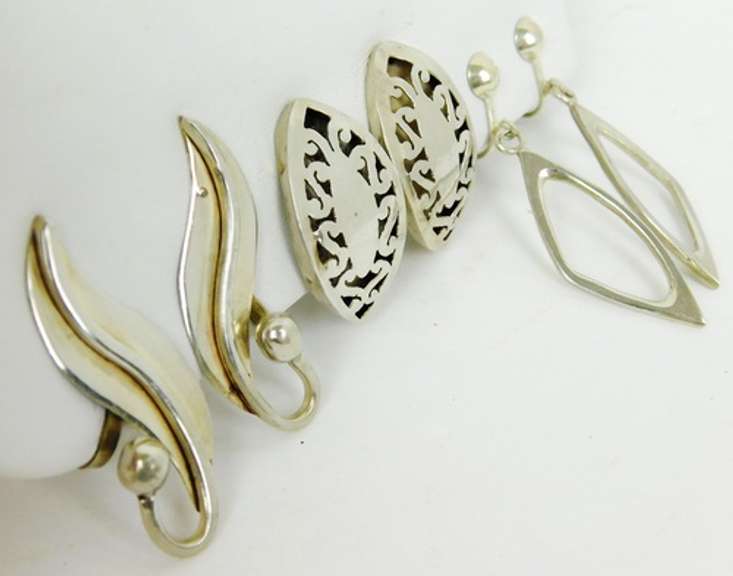 3 Pairs of Early Sterling Screwback Earrings