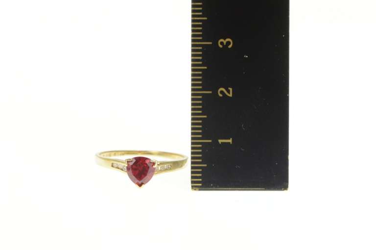 14K Yellow Gold Trillion Syn. Ruby Diamond Accent Classic Ring