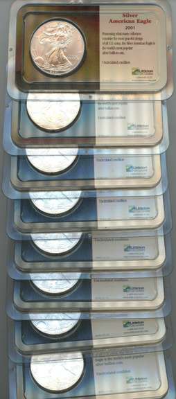 8 Superb Gem BU $1 Silver Eagles: 4 2001 & 4 2002