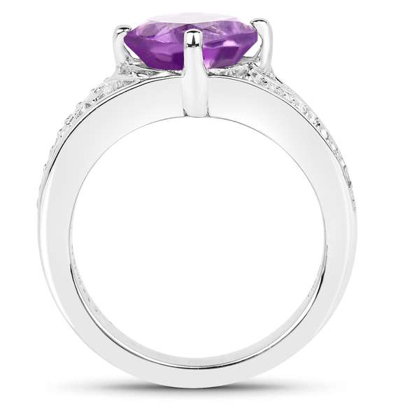 Plated Rhodium 1.80ct Amethyst and White Topaz Ring