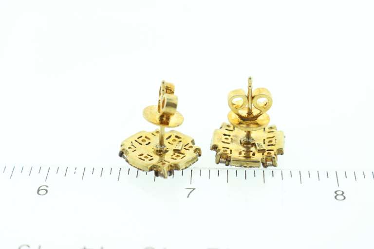 Noble Diamond Checkered Earrings with Gold Plated Silver