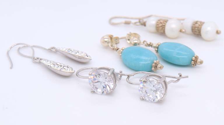 Group Lot of 4 Vintage Sterling Silver Dangle Earrings